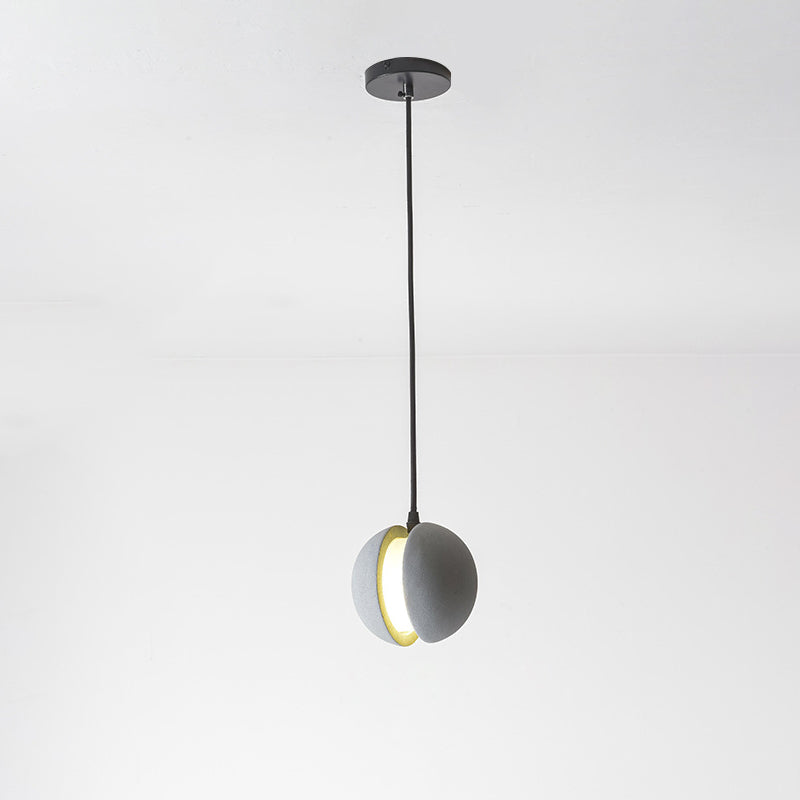 Grey Spherical Shape Pendant Lamp Modern Minimalist Cement Hanging Lamp for Living Room
