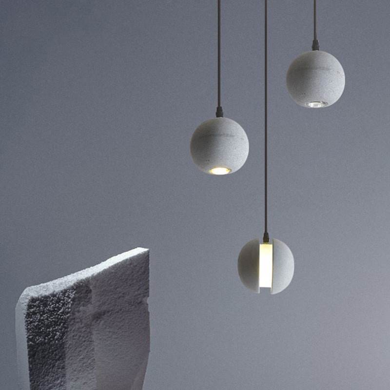 Grey Spherical Shape Pendant Lamp Modern Minimalist Cement Hanging Lamp for Living Room