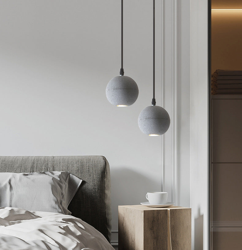 Grey Spherical Shape Pendant Lamp Modern Minimalist Cement Hanging Lamp for Living Room