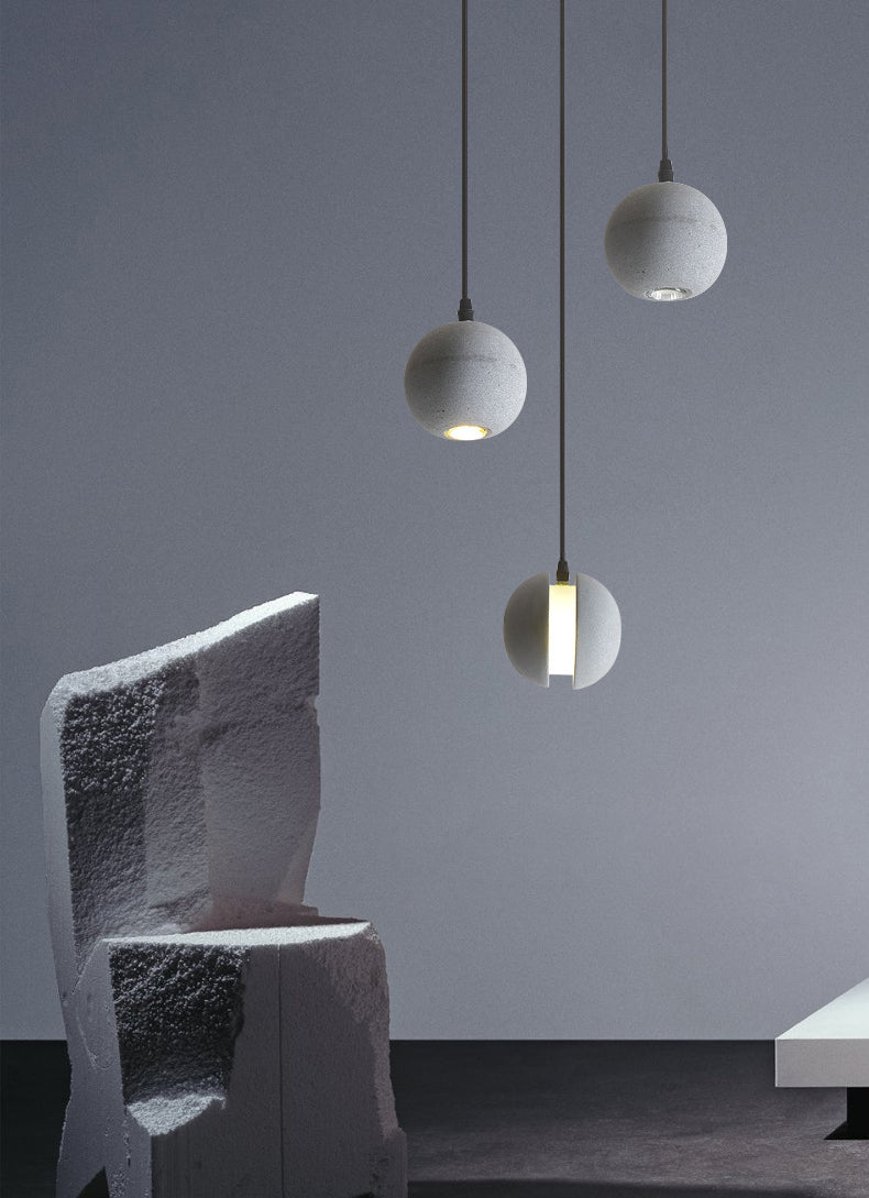 Grey Spherical Shape Pendant Lamp Modern Minimalist Cement Hanging Lamp for Living Room
