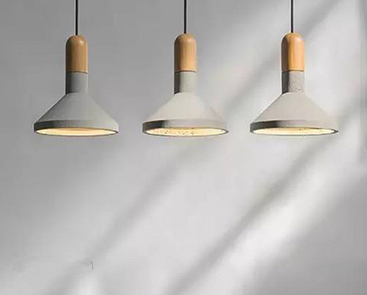 Tapered Cement Hanging Light Nordic Style 1 Light Restaurant Ceiling Pendant Lamp with Wooden Top