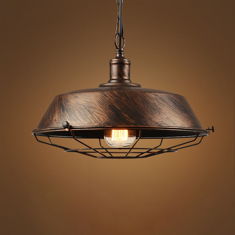 1 Light Pendant Light Industrial Retro Barn Shade Metal Hanging Lamp With Grill for Dining Room