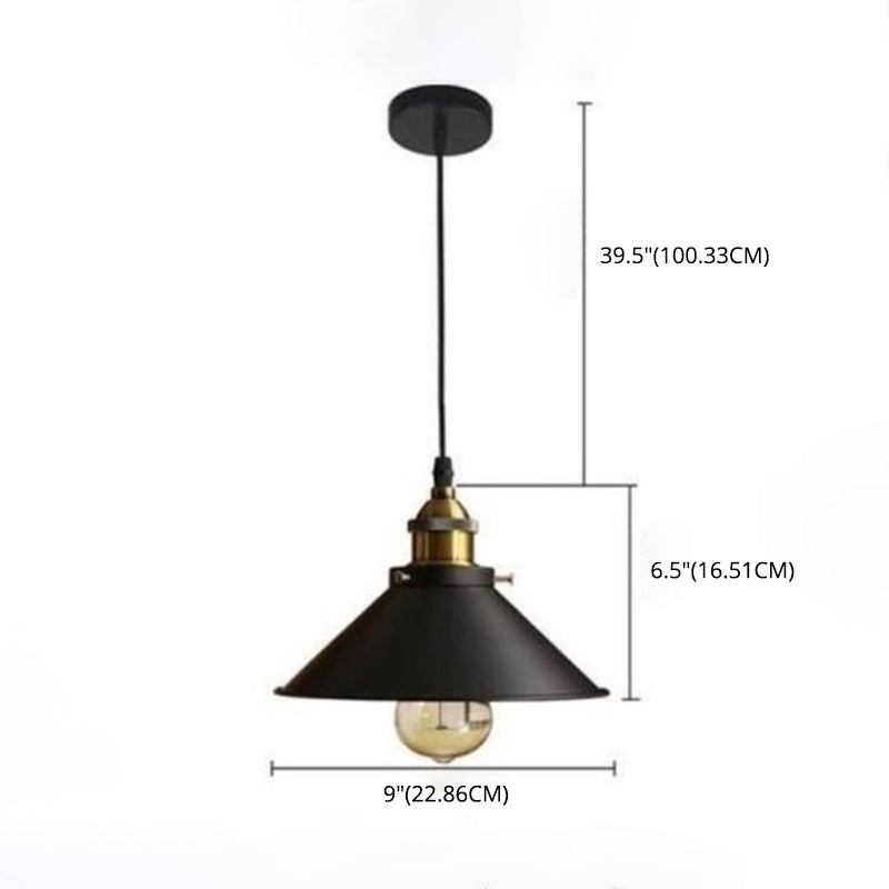 Black 1 Light Pendant Light Industrial Retro Tapered Shade Metal Hanging Lamp for Dining Room