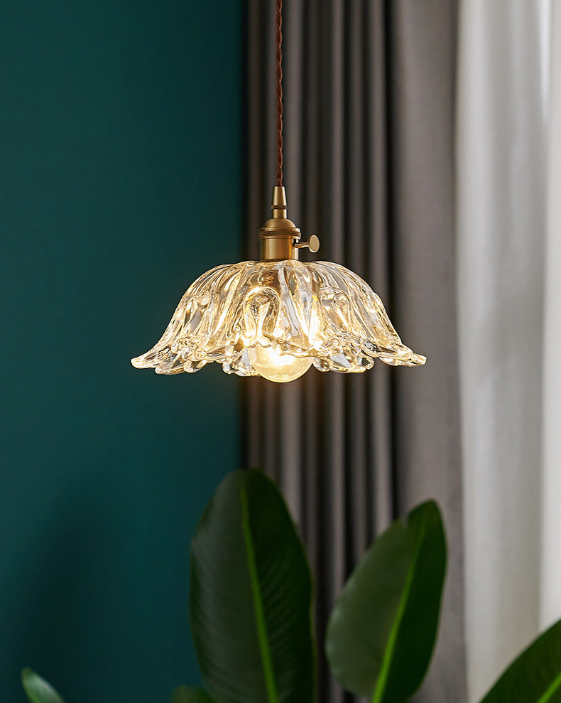 Flower Shape Shade Ceiling Pendant Lamp Vintage Industrial Clear Glass Indoor Hanging Light