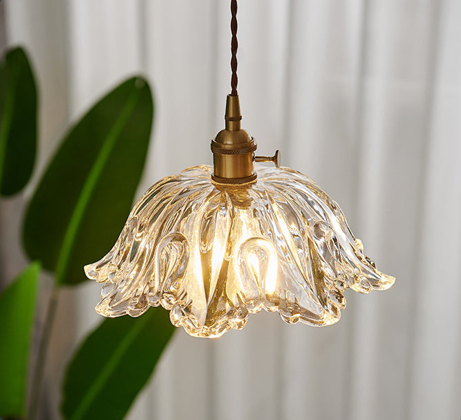 Flower Shape Shade Ceiling Pendant Lamp Vintage Industrial Clear Glass Indoor Hanging Light