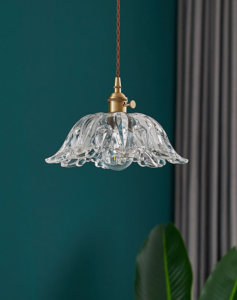 Flower Shape Shade Ceiling Pendant Lamp Vintage Industrial Clear Glass Indoor Hanging Light