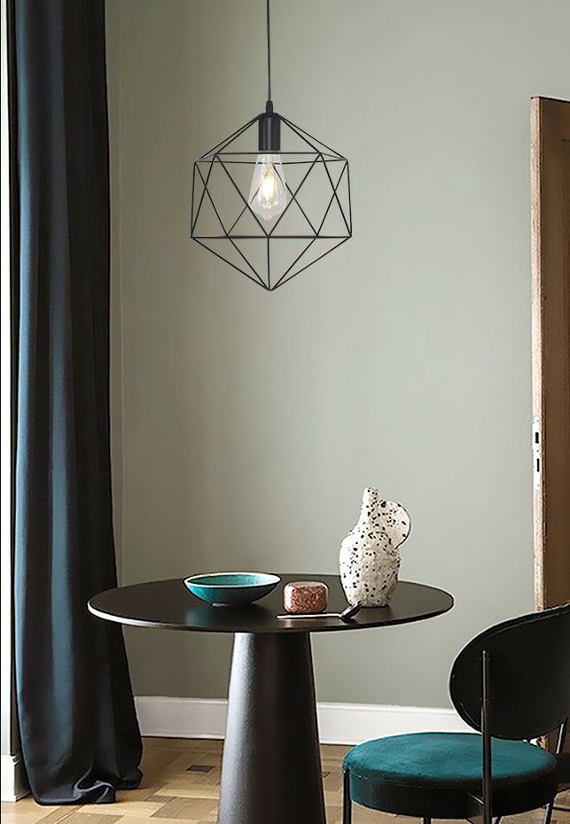 Black Metal 1 Light Anhänger Leichtes nordisches retro geometrischer Drahtkäfighängelampe für das Restaurant