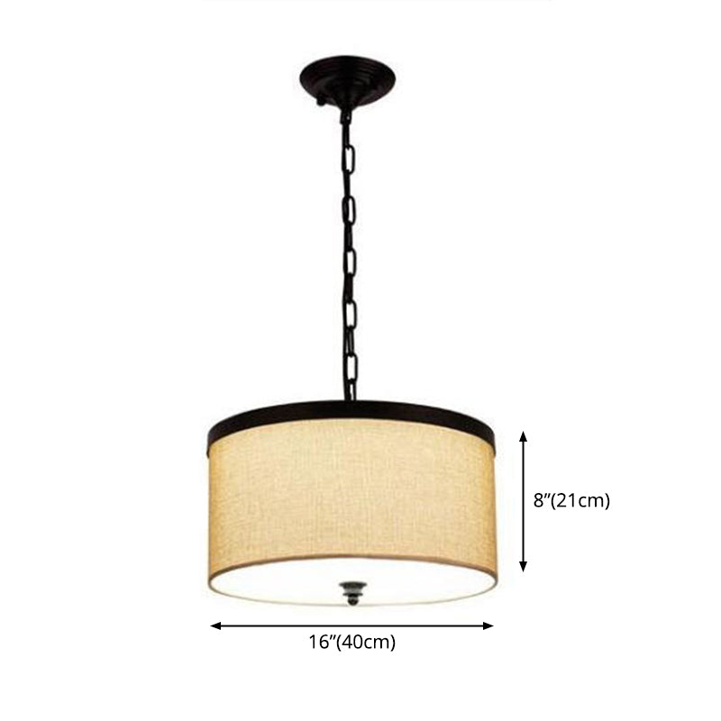 Light Yellow Finish Chandelier, Black Edge, Adjustable Chain Ceiling Light