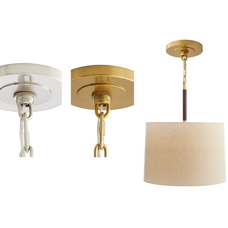 3 Lights Cylinder Modern Chandelier With White Fabric Shade And Adjustable Chain