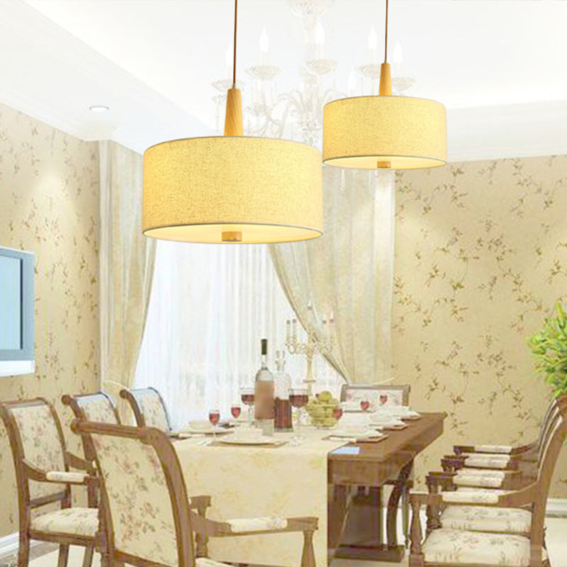 3-Light Drum Chandelier with Wood Accents Modernism Adjustable Ceiling Lights