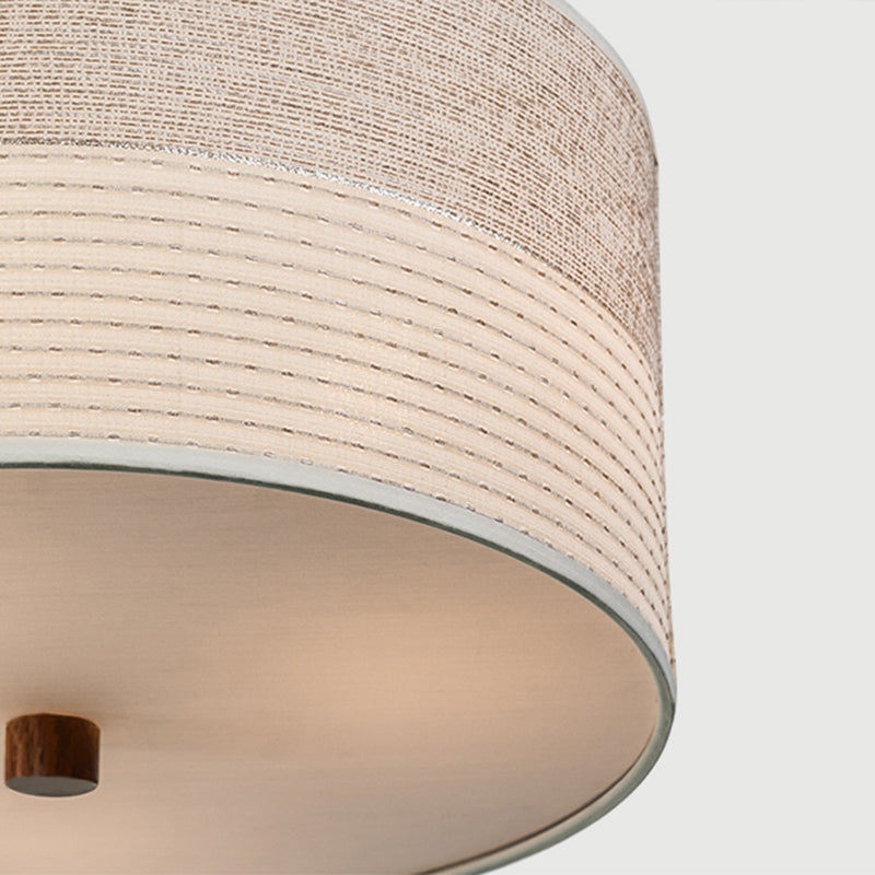 Modernism Drum Chandelier , Cotton And Linen Shade, Adjustable Chain with Wood Accents