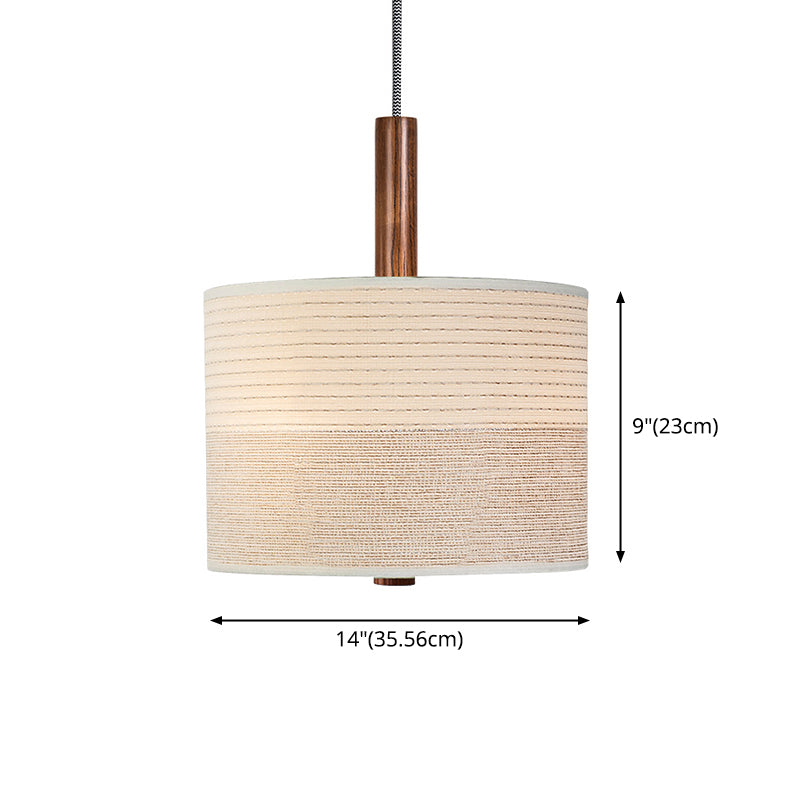 Modernism Drum Chandelier , Cotton And Linen Shade, Adjustable Chain with Wood Accents