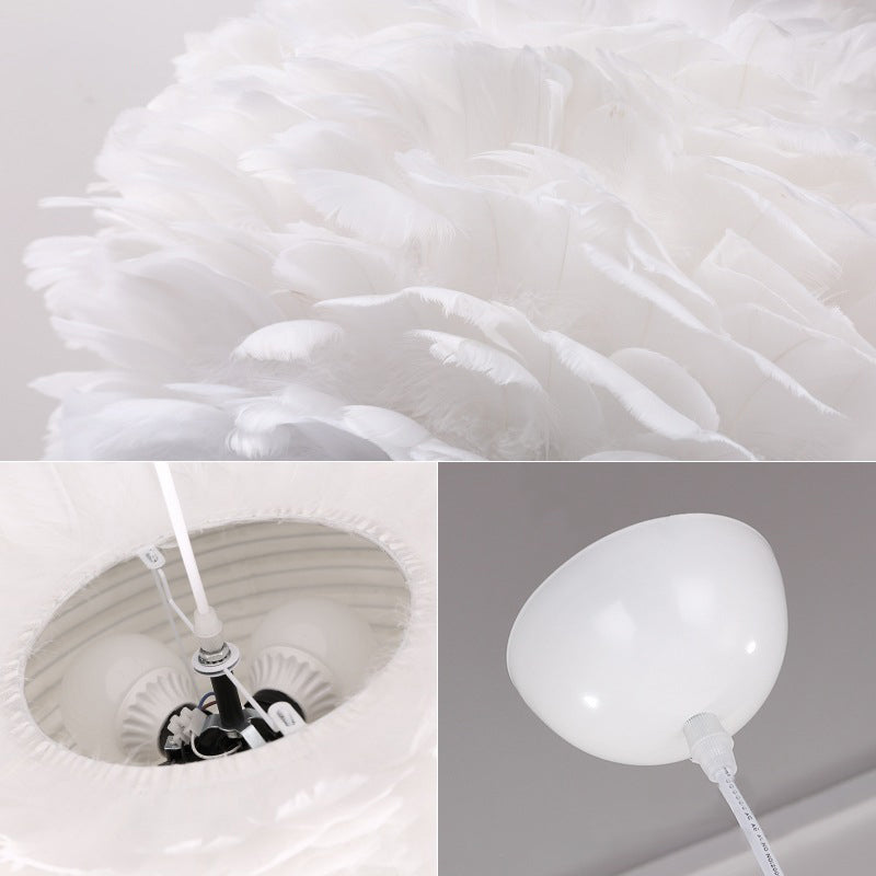 Art Deco Feather Pendant Lighting Modern Nordic Creative Globe Hanging Ceiling Light for Bedroom