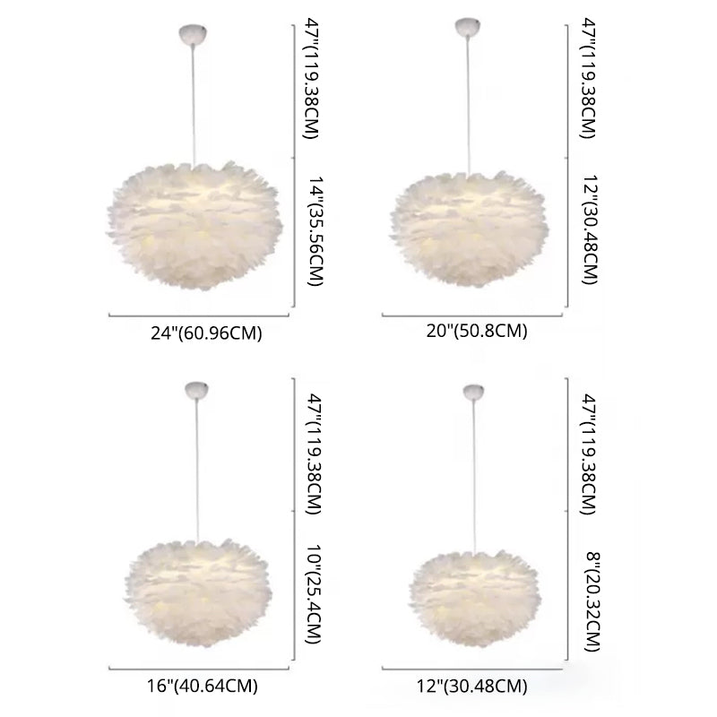 Art Deco Feather Pendant Lighting Modern Nordic Creative Globe Hanging Ceiling Light for Bedroom
