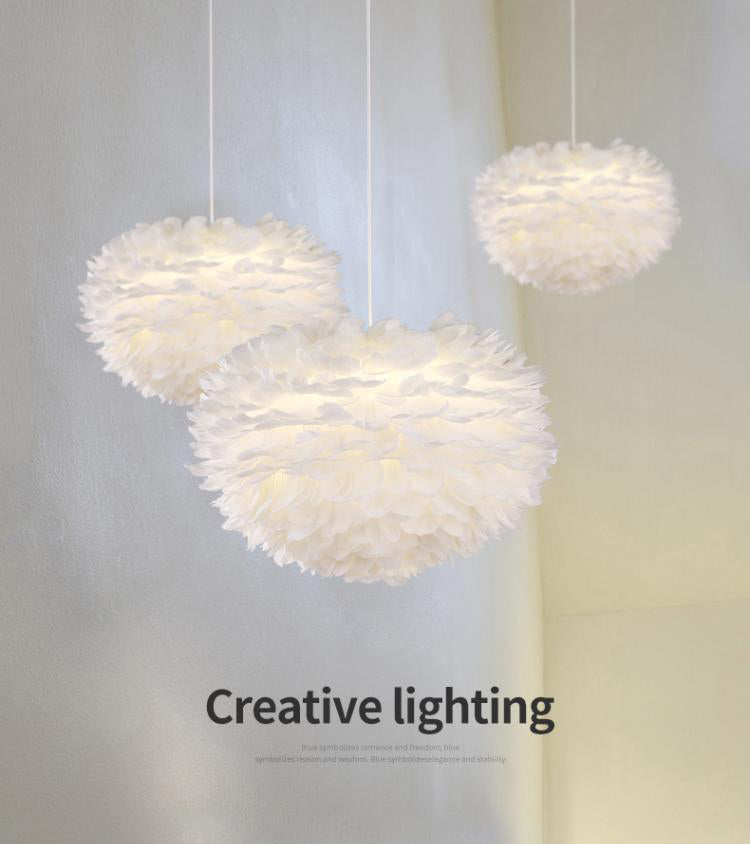 Art Deco Feather Pendant Lighting Modern Nordic Creative Globe Hanging Ceiling Light for Bedroom