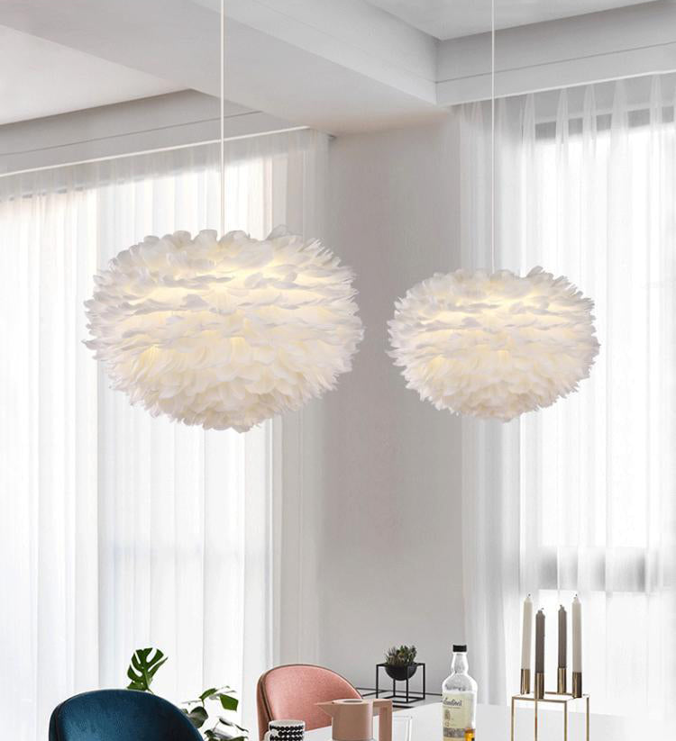 Art Deco Feather Pendant Lighting Modern Nordic Creative Globe Hanging Ceiling Light for Bedroom