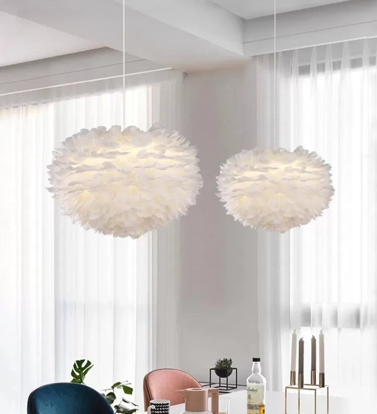 Art Deco Feather Pendant Lighting Modern Nordic Creative Globe Hanging Ceiling Light for Bedroom