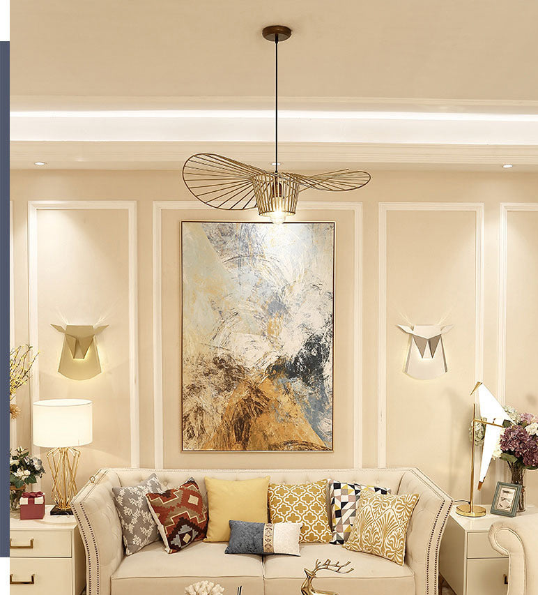 Nordic Modern Metal 1 Light Pendant Light Creative Wire Hat Shade Hanging Lamp for Restaurant