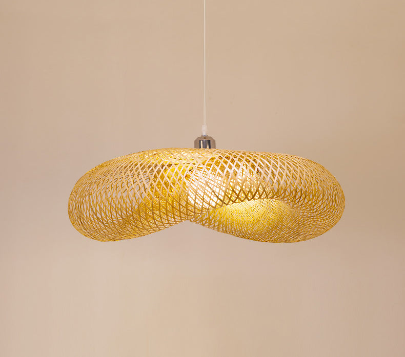 Modernes Touch Hanging Light Kit Bambus 1 Leichte Esszimmer Anhängerlampe in Beige