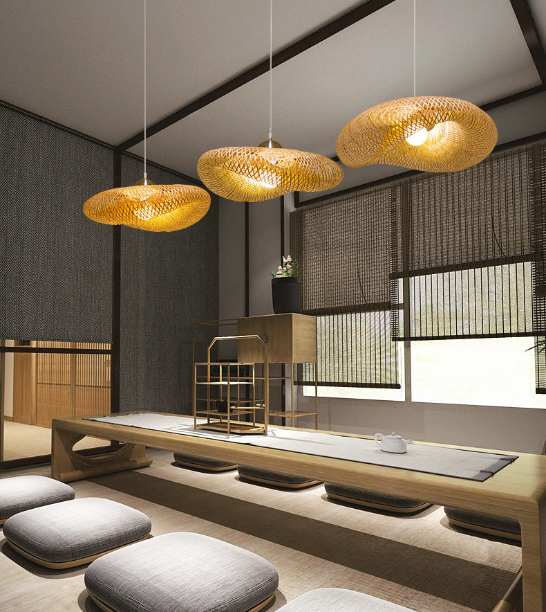 Modernes Touch Hanging Light Kit Bambus 1 Leichte Esszimmer Anhängerlampe in Beige