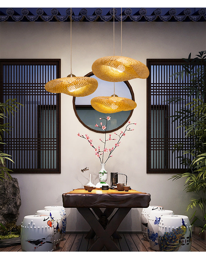 Modernes Touch Hanging Light Kit Bambus 1 Leichte Esszimmer Anhängerlampe in Beige