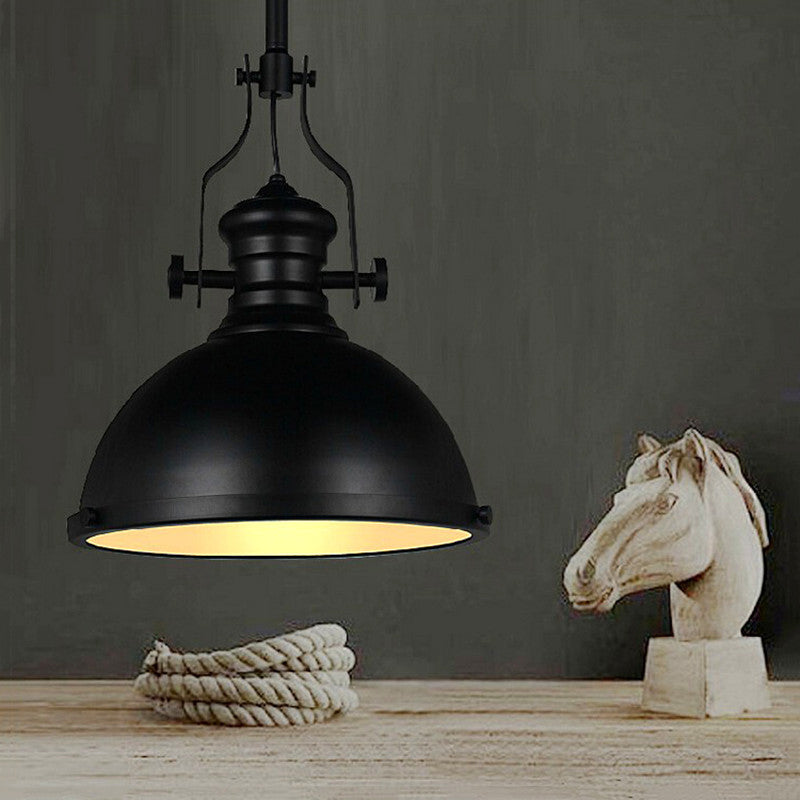 Retro Industrial Dome Shade Pendant Light Metal 1-Light Pendant Lighting With Swivel Joint in Black