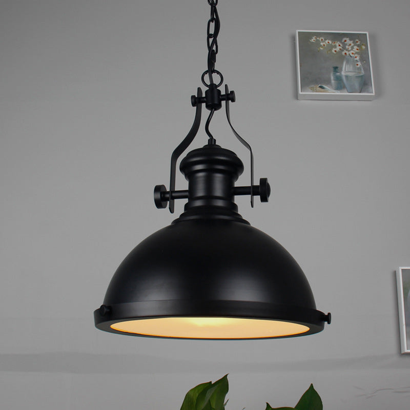 Retro Industrial Dome Shade Pendant Light Metal 1-Light Pendant Lighting With Swivel Joint in Black