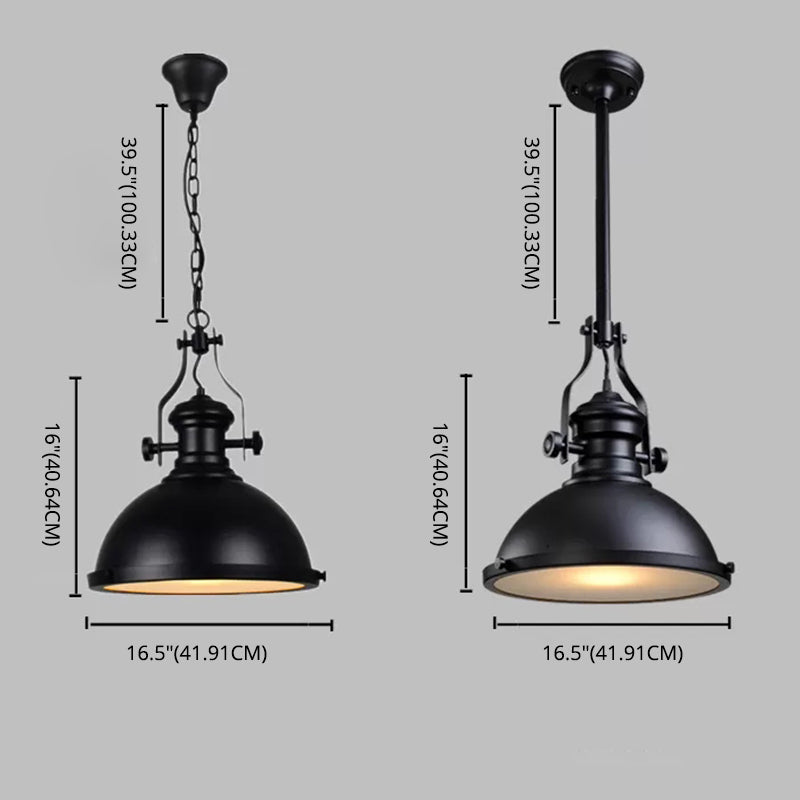 Retro Industrial Dome Shade Pendant Light Metal 1-Light Pendant Lighting With Swivel Joint in Black