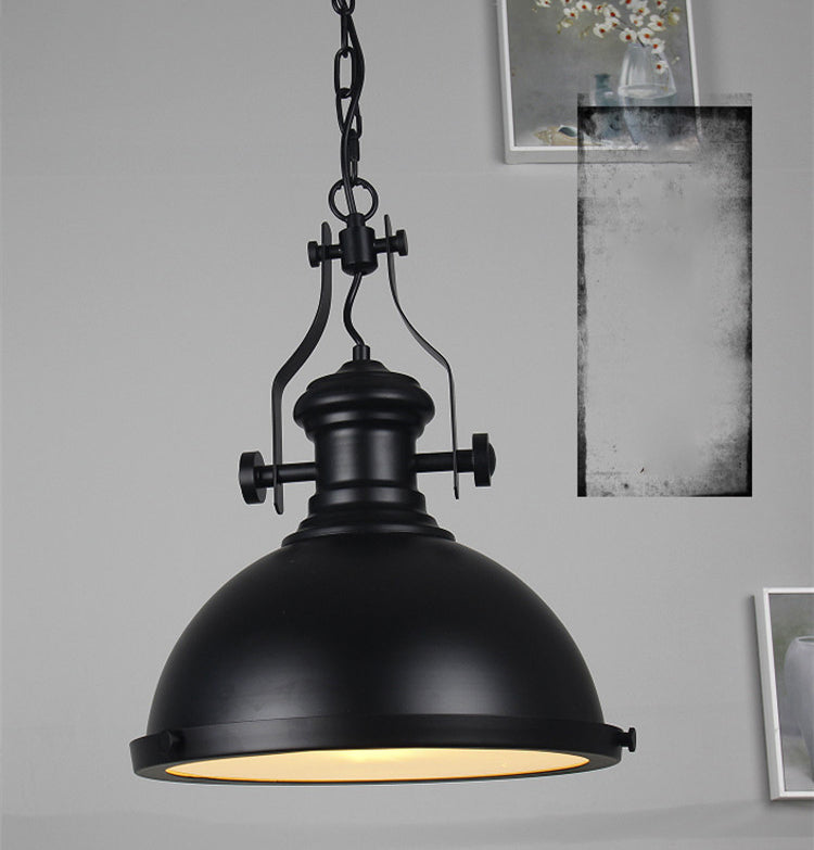 Retro Industrial Dome Shade Pendant Light Metal 1-Light Pendant Lighting With Swivel Joint in Black