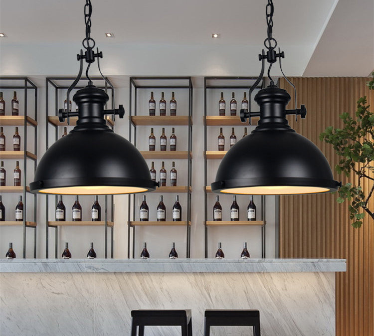 Retro Industrial Dome Shade Pendant Light Metal 1-Light Pendant Lighting With Swivel Joint in Black