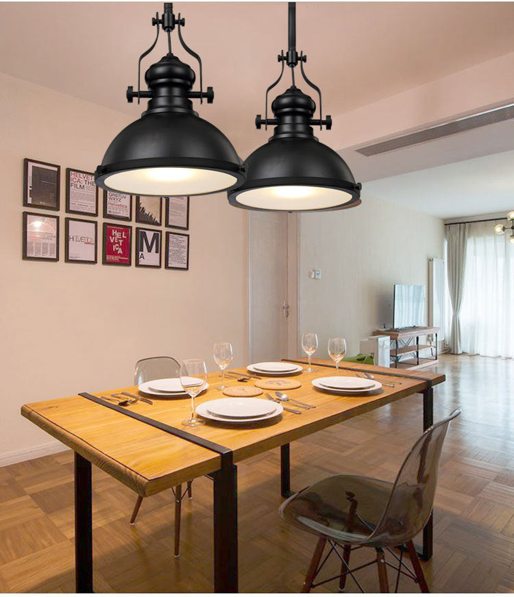 Retro Industrial Dome Shade Pendant Light Metal 1-Light Pendant Lighting With Swivel Joint in Black