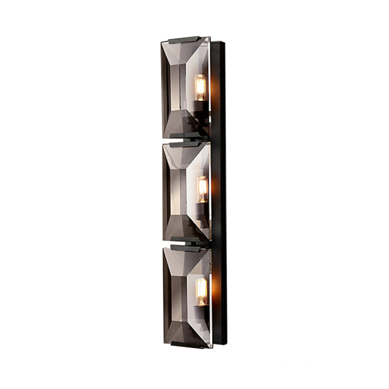 Black/Gold 3 Bulbs Flush Mount Wall Light Vintage Iron Rectangular Sconce Light Fixture