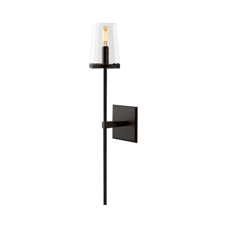 Clear Glass/White Fabric Shade Wall Sconce Tapered 1 Bulb Vintage Wall Mounted Lighting with Black/Brass Bar