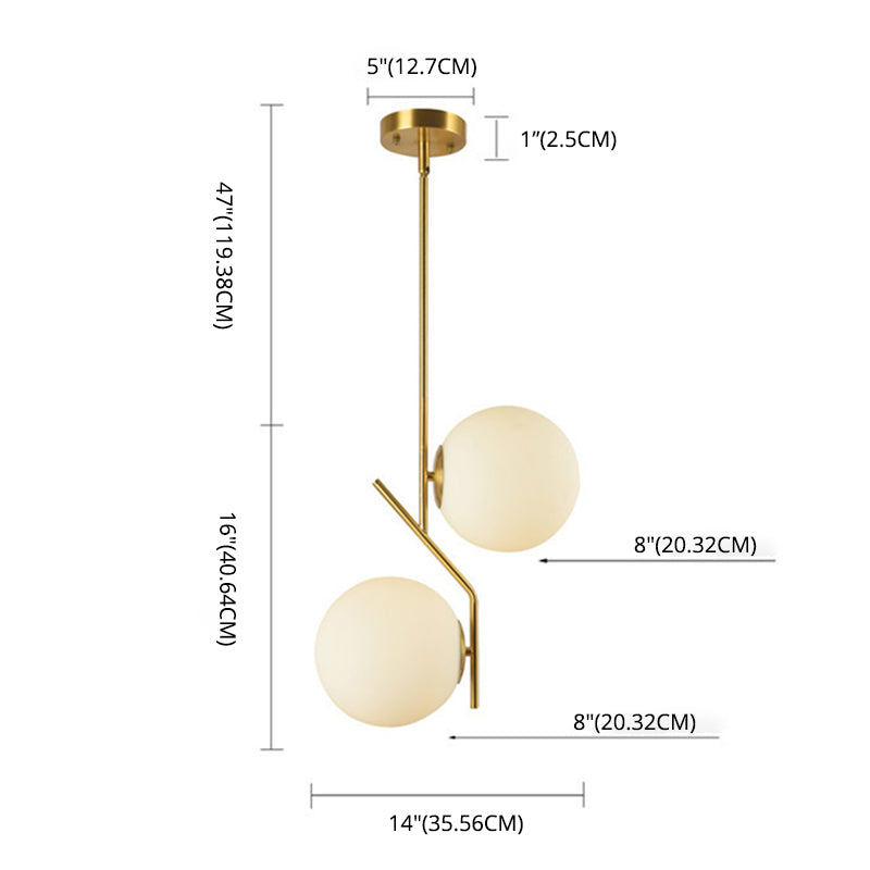 Modern Minimalist Linear Chandelier Light Fixture Spherical Frosted Glass 2 Light Ceiling Chandelier