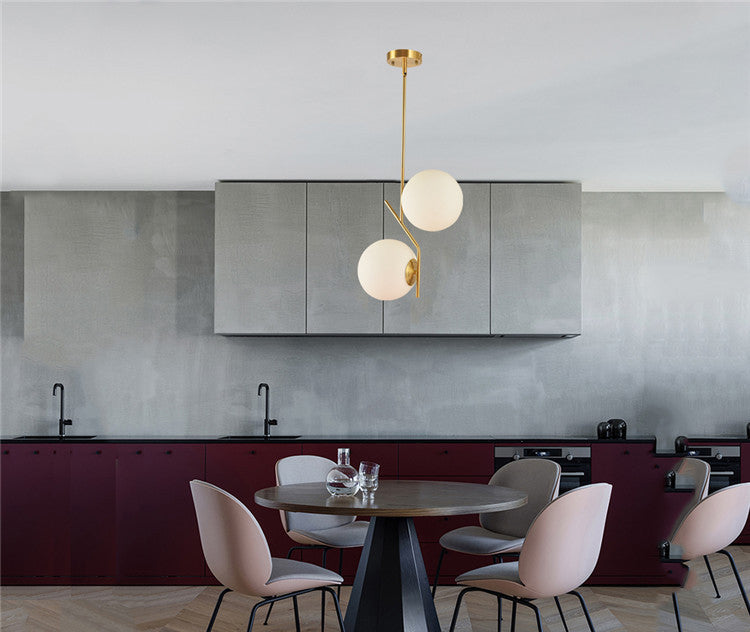 Modern minimalistisch lineair kroonluchter lichtarmatuur bolvormig matglas 2 lichte plafond kroonluchter