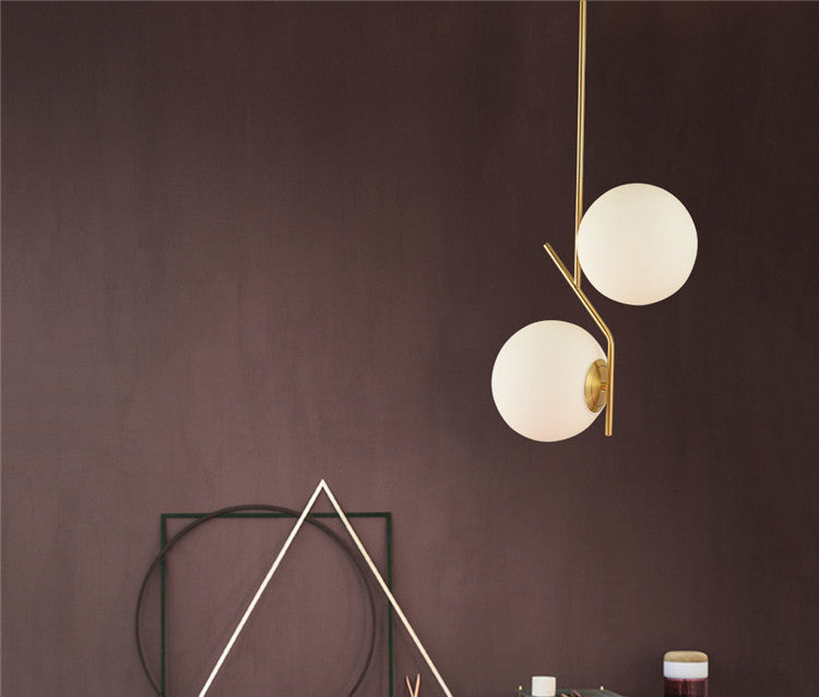 Modern Minimalist Linear Chandelier Light Fixture Spherical Frosted Glass 2 Light Ceiling Chandelier