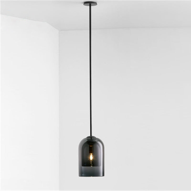 1 Light Pendant Lamp Modern Minimalist Bell Double Glass Hanging Lamp for Living Room