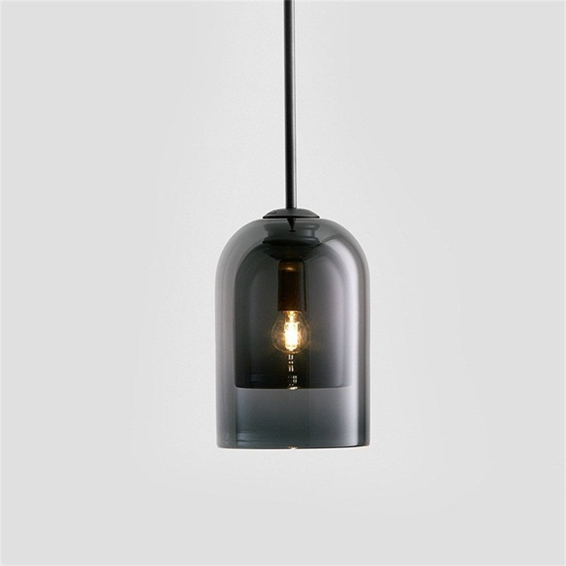 1 Light Pendant Lamp Modern Minimalist Bell Double Glass Hanging Lamp for Living Room