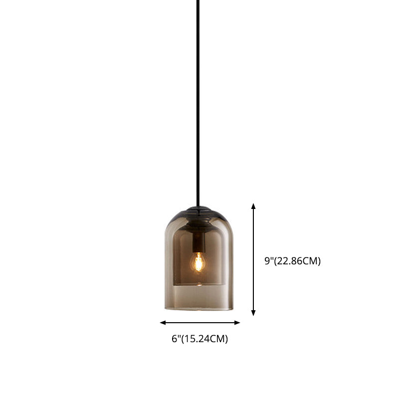 1 Light Pendant Lamp Modern Minimalist Bell Double Glass Hanging Lamp for Living Room