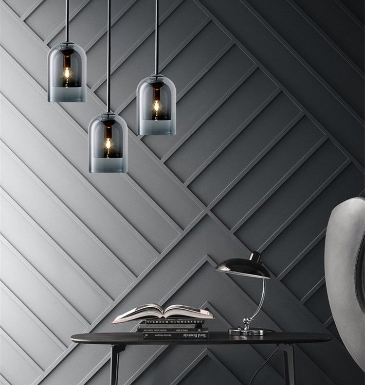 1 Light Pendant Lamp Modern Minimalist Bell Double Glass Hanging Lamp for Living Room