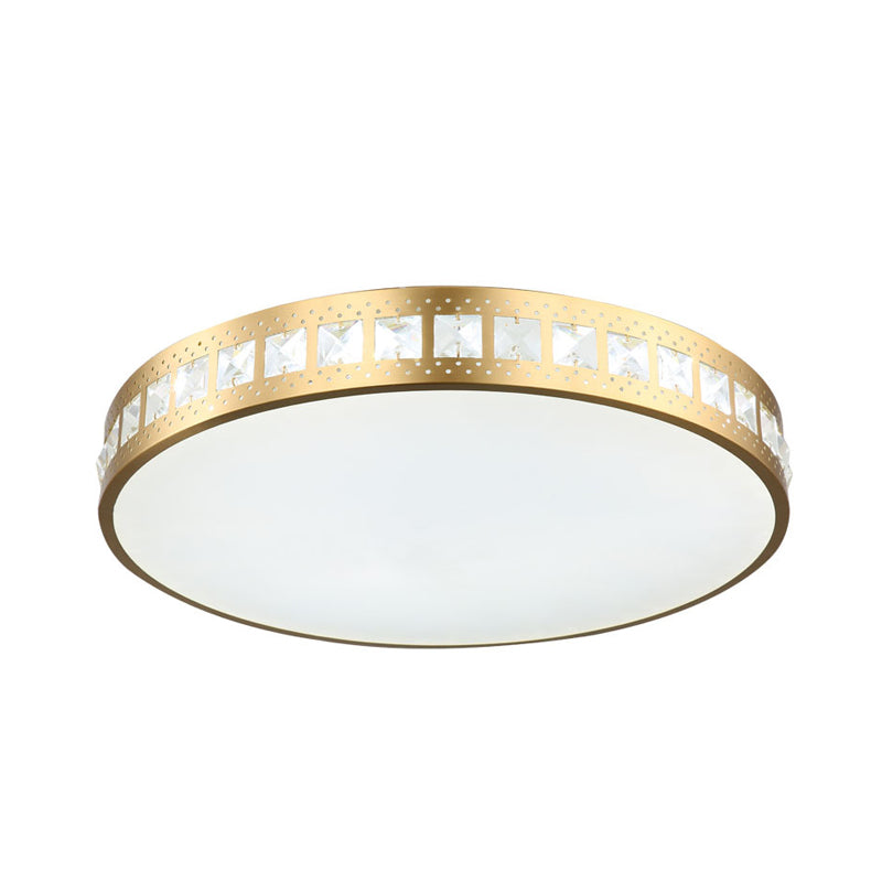 Drum Ceiling Light Simple K9 Crystal Gold 16"/19.5"/23.5" Wide LED Flush Mount Light Fixture in 3 Color/Remote Control Steplesss Dimming Light