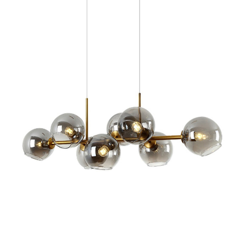 Contemporary Metal Island Pendant Lighting Spherical Glass Island Ceiling Light for Dining Table