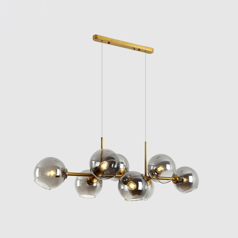 Contemporary Metal Island Pendant Lighting Spherical Glass Island Ceiling Light for Dining Table
