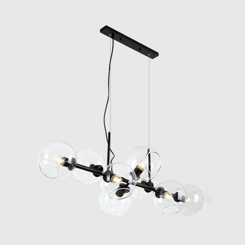 Contemporary Metal Island Pendant Lighting Spherical Glass Island Ceiling Light for Dining Table