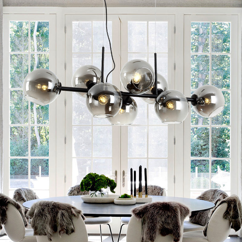 Contemporary Metal Island Pendant Lighting Spherical Glass Island Ceiling Light for Dining Table
