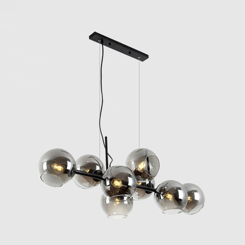 Contemporary Metal Island Pendant Lighting Spherical Glass Island Ceiling Light for Dining Table