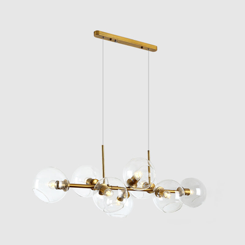 Contemporary Metal Island Pendant Lighting Spherical Glass Island Ceiling Light for Dining Table
