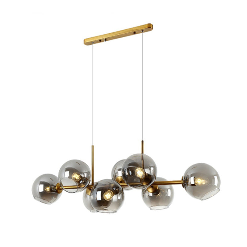 Contemporary Metal Island Pendant Lighting Spherical Glass Island Ceiling Light for Dining Table