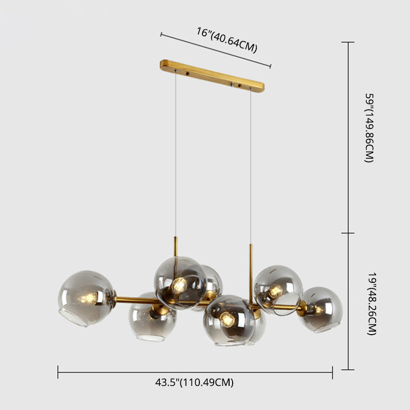 Contemporary Metal Island Pendant Lighting Spherical Glass Island Ceiling Light for Dining Table