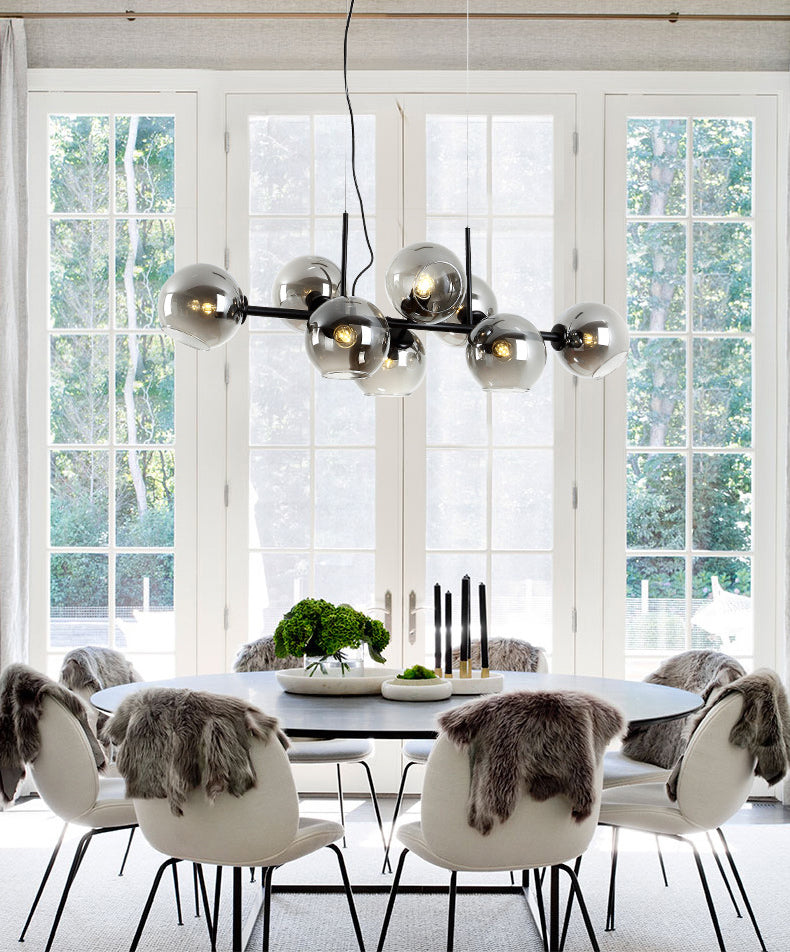 Illuminazione a sospensione in metallo contemporaneo illuminazione sferica a soffitto isola vetro per tavolo da pranzo